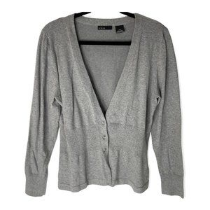 press Grey Cardigan Fitted Waist Cotton V-neck Size XL